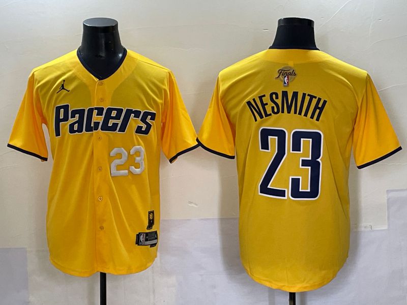Men 2025 Indiana Pacers 23 Nesmith Yellow Joint Name NBA Jersey style 13